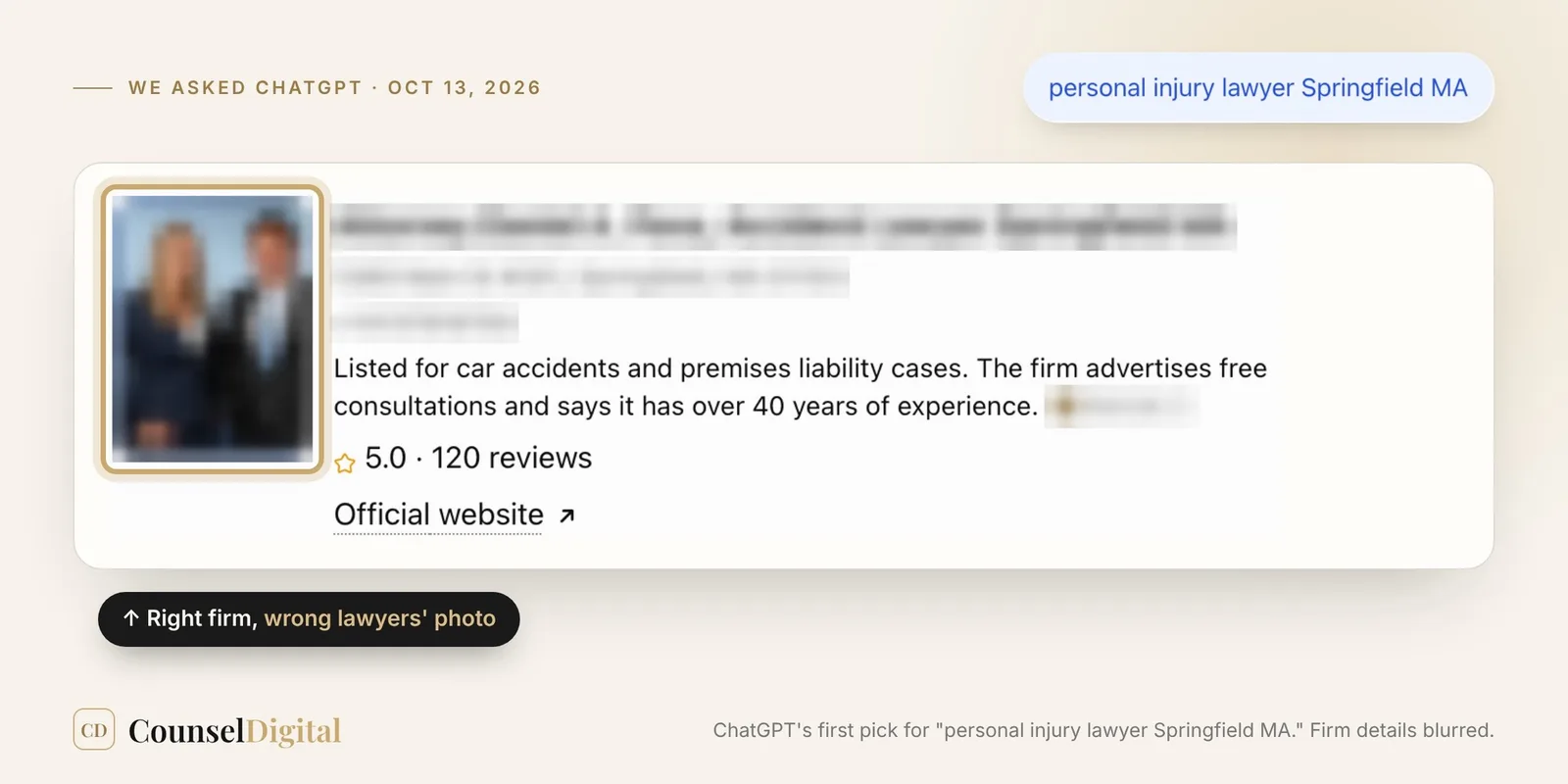 ChatGPT’s top pick for a Springfield lawyer had the wrong photo.